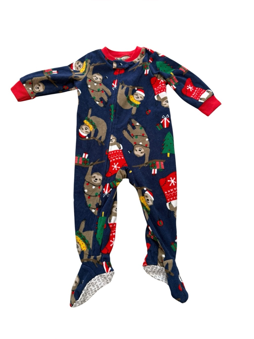Carter’s Christmas Sloth Navy Fleece Footed Sleeper Pajamas Baby 12 months